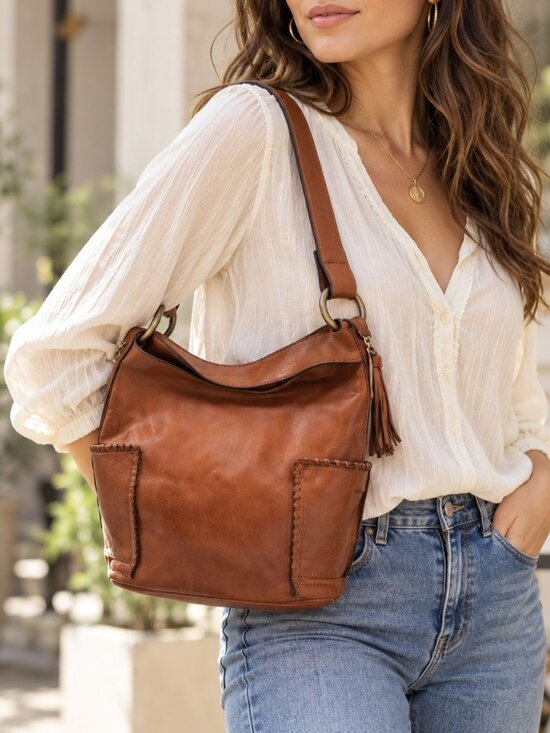 Unbranded Handbags - Brown Faux Leather Bucket Bag  Minimalist Classic